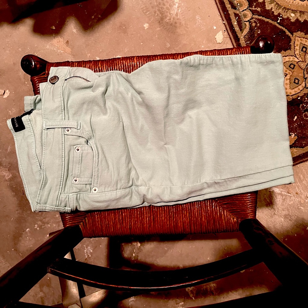 Sage green Banana Republic skinny stretch denim